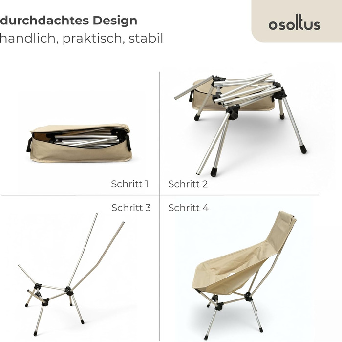 Складний туристичний стілець Osoltus Nordkap: легкий, компактний, міцний (100 кг), з алюмінієвим каркасом, для відпочинку на природі