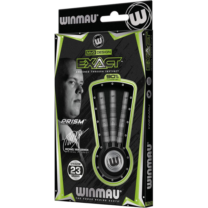 Дротики WINMAU Michael Van Gerwen MvG Exact 23 г, вольфрамові, з оперенням і стрижнями