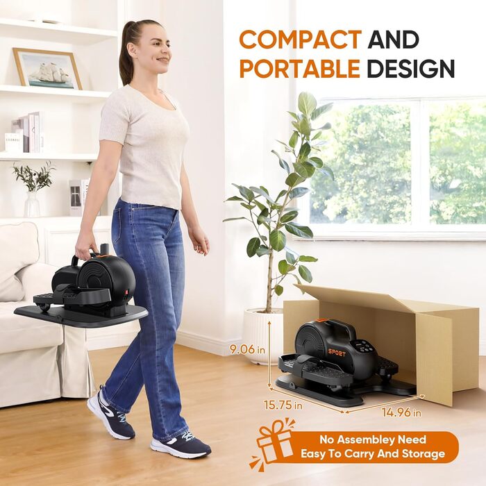 Електричний міні-еліпсоїд Dripex 3-в-1 для дому: тренажер для ніг з регулюванням швидкості та опору, повністю зібраний, помаранчевий