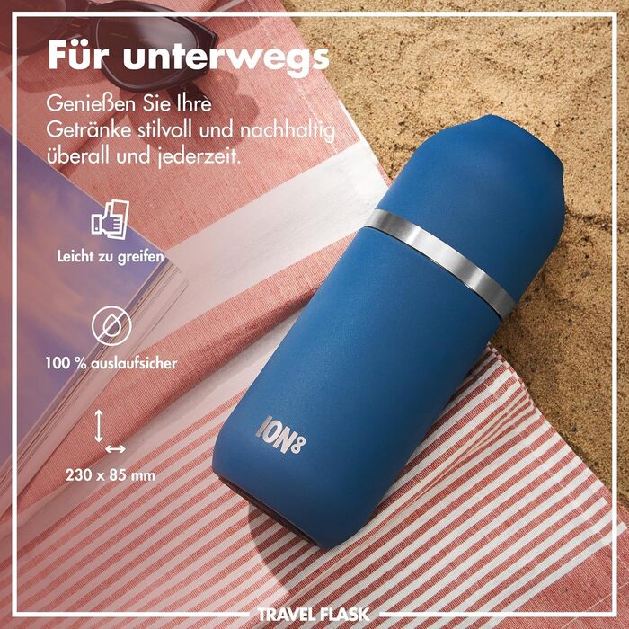 ION8 вакуумна термобутилка ThermoShield для гарячих і холодних напоїв, великий ізольований стакан 2 чашки, магнітна кришка та м'яке дно, стильна та екологічна, колір – глибокий бірюзовий