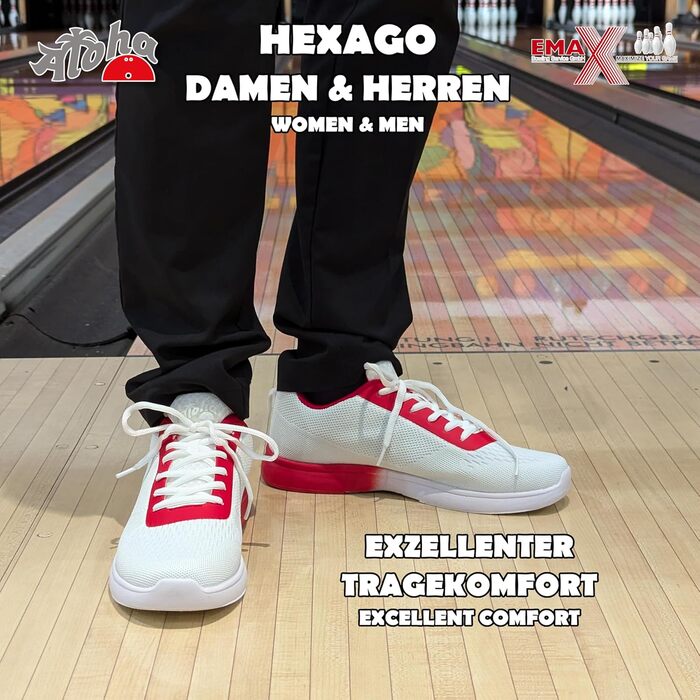 Взуття для боулінгу Aloha HexaGo – для жінок, чоловіків та підлітків – для правші та лівші (45 EU, білий/червоний)
