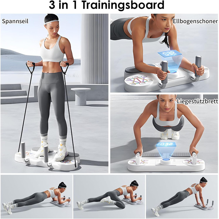 Набір для віджимань Dnkelar 3-в-1, фітнес-дошка для тренування всього тіла, з ручками для віджимань та еспандером, обладнання для дому, білий