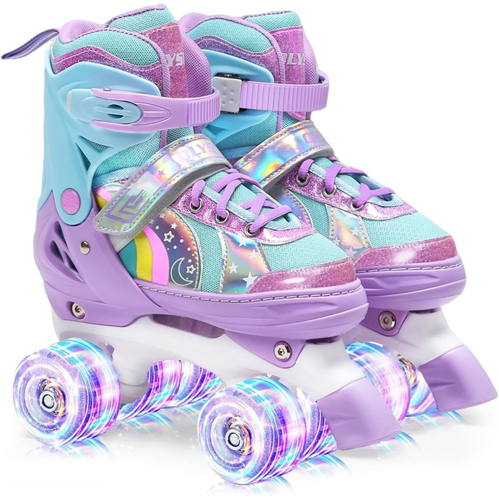 Ролики дитячі та жіночі, світлодіодні, 4 розміри, з сумкою для зберігання, фіолетовий (XS)