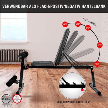 Гантельний лавка Ultrasport, багатофункціональний, складаний, для пресу та віджимань, 18 положень, до 500 кг, з еластичними стрічками