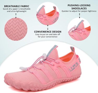 Зітоп Водні черевики для жінок та чоловіків, шкарпетки для плавання, шкарпетки для йоги, спортивні черевики для басейну, пляжу, серфінгу, дайвінгу (36-46 EU), білий, сірий, рожевий