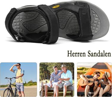 Чоловічі сандалі з натуральної шкіри для трекінгу та пляжу. Легкі, дихаючі сандалі для активного відпочинку та літніх прогулянок. Розмір 41 EU, чорний колір.