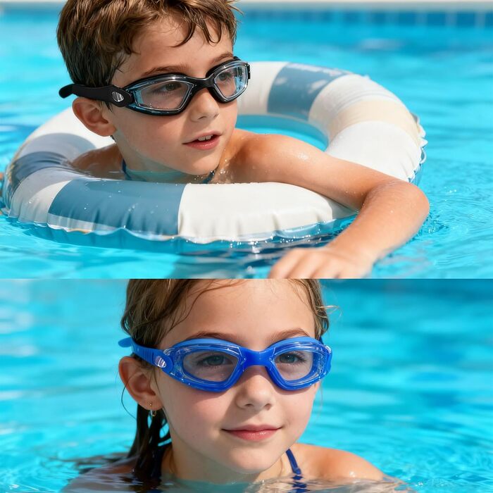 Окуляри для плавання для чоловіків, жінок та дітей. Захист від запотівання та УФ-фільтр. Aqua&Klar (Світло-блакитний & Прозорий)