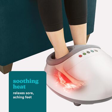 HoMedics Шиацу масажер для ніг з підігрівом, функцією розминання та повітряною компресією, для зняття болю при плантарному фасціїті, антивтомний, 3 рівні інтенсивності