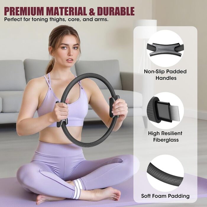 Pilates Essentials Kit ROSAPOAR для жінок: кільце для пілатесу 35 см, м'яч для йоги та еспандери – набір для домашніх тренувань, тонування та скульпторування корпусу
