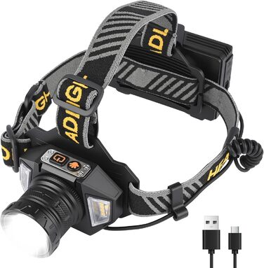 Ліхтар на лоб SternSinn LED акумуляторний, налобний ліхтар з сенсором, регулюванням фокусу, IP65 вологостійкий, 8 режимів освітлення та задній ліхтар, кут нахилу 90° для кемпінгу та риболовлі