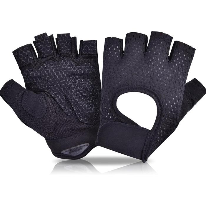 Велосипедні рукавички для жінок та чоловіків, MTB, тренувальні, спортивні, Habfinger, для шосе та гірського велосипеда, силові, з антиковзким покриттям, літні, чорні (L)