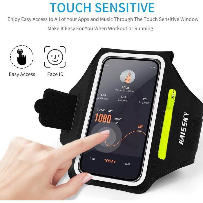Спортивний браслет на руку для бігу з відділенням для телефону та ключей, чорний. Сумісний з iPhone 17/16/15/14/13/12/11 Pro Max/Plus. Оновлена модель, до 6.9 дюймів.