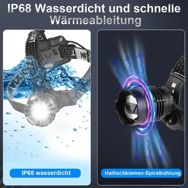 Фолето LED налобний ліхтар з акумулятором 9000 mAh, регульоване світло, 3 режими, IPX5 водонепроникність, 90° регулювання, з датчиком, для кемпінгу, риболовлі, бігу