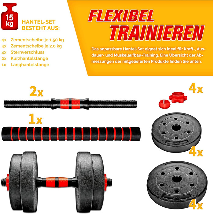 Набір гантелей 2-в-1 Hanteln Set 15-30 кг: регульовані гантелі, штанга та гантелі зі зірковими фіксаторами