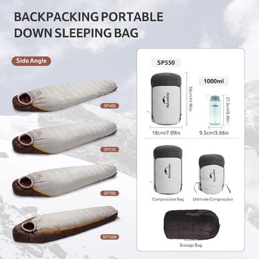 Спальний мішок Naturehike Snowbird з пухом Entenda, 550г, хакі, для кемпінгу та подорожей