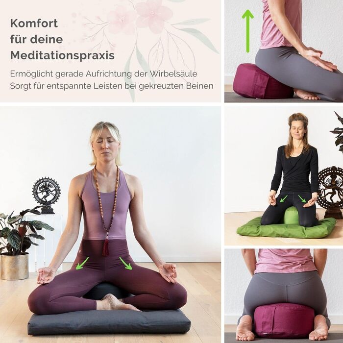 Медитаційна подушка Bodhi Rondo ECO з наповнювачем із біо-спельти, чохол 100% бавовна, висота 20 см, антрацит, з ручкою, для йоги та медитації, знімний та праний чохол