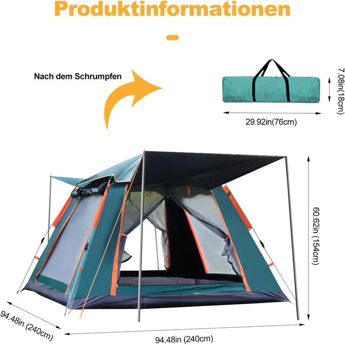 Намет туристичний Ergocar водонепроникний, легкий, Pop-Up, для 3-4 осіб, зелений, вініл