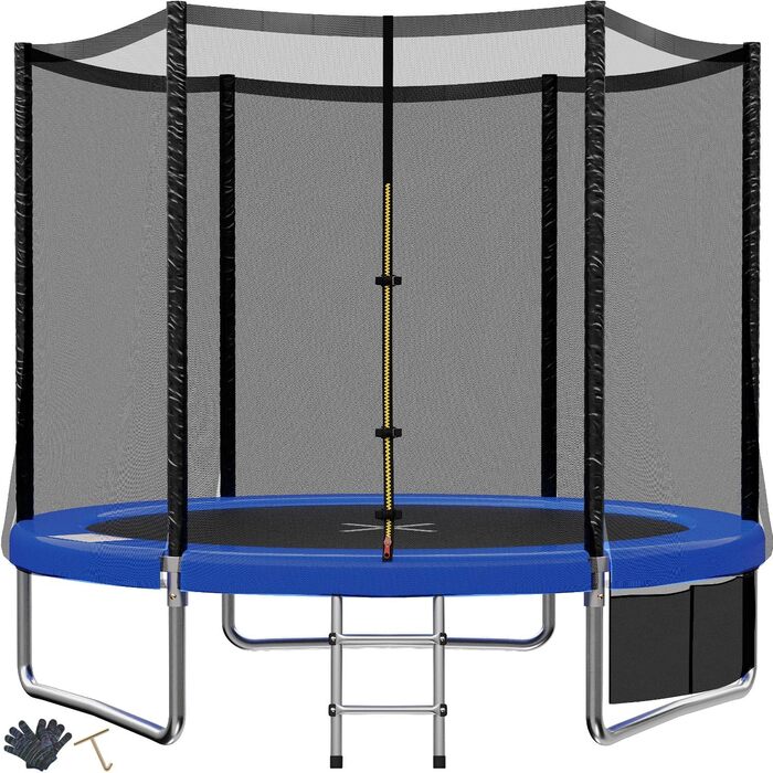 Батут для дітей TRIUMPHKEY Outdoor/Indoor, Ø 183-427 см, з сіткою, сходами та захисним бордюром (синій)