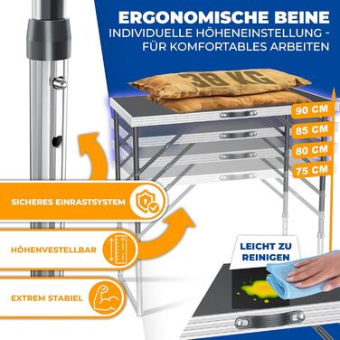 KESSER® Багатофункціональний стіл Profi 3 в 1, 100x60 см, антрацит - розкладний стіл для дому, ярмарку, кемпінгу, витримує 90 кг