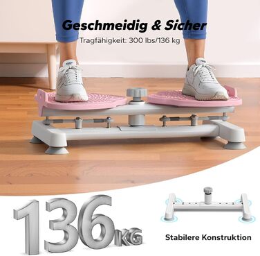 MERACH Диск для скручування тазу, тренажер для пресу з 2 еластичними стрічками, для підтяжки талії та кор-тренінгу, до 136 кг, безшумний фітнес-інвентар для дому (Рожевий)