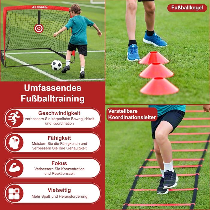 Набір для тренування воріт Kinder Fussballtore 3 в 1 з ціллю, мішенню, конусами та сумкою. Розмір 120x90x90 см. Червоно-чорний, для залу, вулиці та саду.