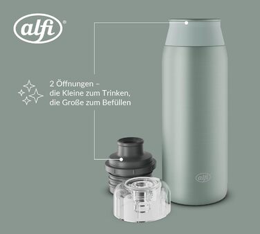 Пляшка для води alfi ELEMENT 600 мл, зелена матова, легка, з нержавіючої сталі, герметична, з гвинтовою кришкою, для газованої води, компактна, можна мити в посудомийці, без BPA