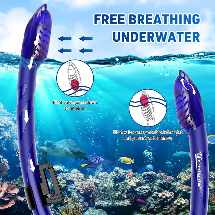 Набір для снорклінгу для дітей з ластами, маска з антизапітнінням 180° панорамний огляд, регульовані плавальні ласти та преміум сухий снорк, 3 в 1 набір для снорклінгу для дітей з сумкою, L/XL(31-36), блакитний