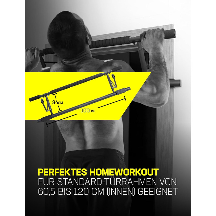 Турнік SPORTINATOR® для стандартних дверних отворів, 100×27×34 см, складаний, з м'якими ручками — для домашнього спортзалу