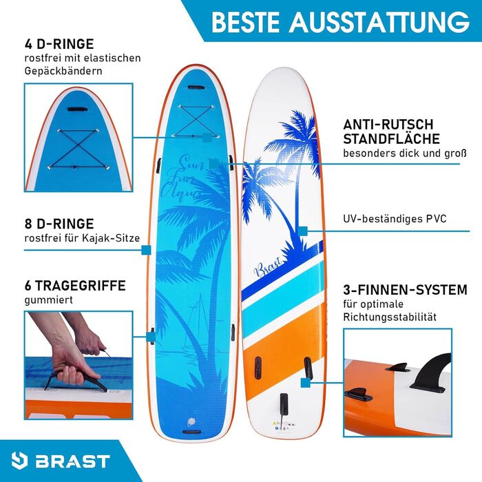 Надувна SUP-дошка BRÄST Family 370x87x15 см, до 210 кг, комплект для сім'ї з 2 веслами, 2 каяк-сидіннями, насосом та рюкзаком