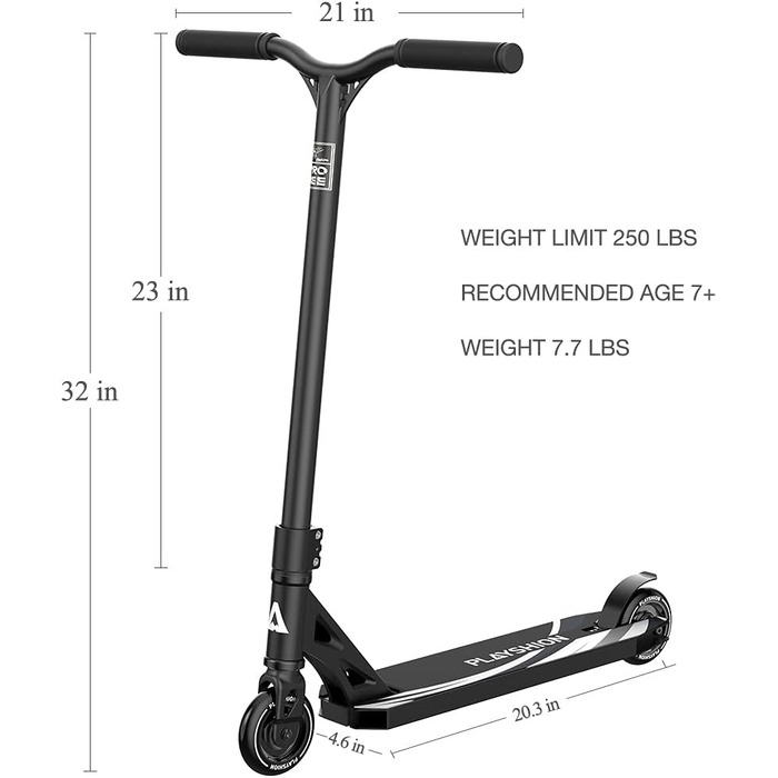 PlayShion Скутер Фристайл з колесами 100 мм та підшипниками ABEC 9 для дітей та дорослих, чорний