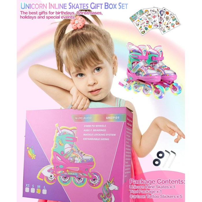 Інлайнерочки Єдиноріг для дівчаток, розмір регулюється, з підсвічуванням, рожеві. Розміри 38-41.