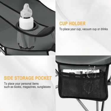 Крісло для кемпінгу Woltu, складане, рибальське, легке, з підніжкою та підсклянником, сіре