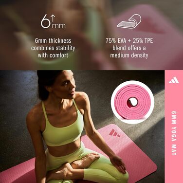 Килимок для йоги Adidas 6 мм, протиковзаючий, з перероблених матеріалів (176 x 61 см), Pink Fusion