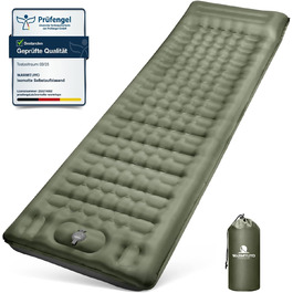 Каремат туристичний Isomatte самонадувний, 12 см, товстий, вологостійкий, з насосом для ніг та подушкою, антиковзаюча поверхня, для кемпінгу, пікніків, відпочинку на природі, армійного кольору