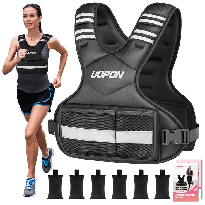 Вага для тренувань з регульованою вагою для жінок, 2.72–5.44 кг, вага з 6 знімними вагами по 0.45 кг, регульований розмір, з кишенями, чорно-сіра