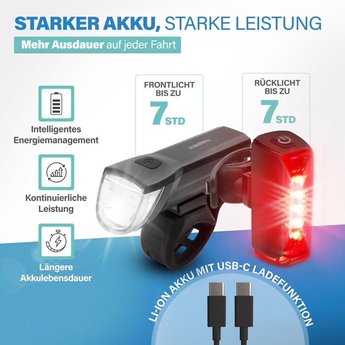 Велосипедний ліхтар FISCHER Twin Set: 360° підсвічування, LED, 30 Lux, USB-C, акумуляторний, для передньої та задньої частини велосипеда