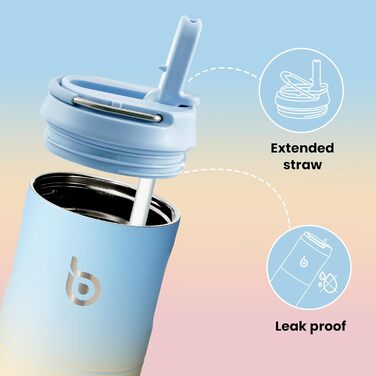 Пляшка для води BOTTLE BOTTLE з нержавіючої сталі 750 мл з соломинкою, кришкою та ручкою - герметична, без BPA, з подвійними стінками - ідеальна для спорту, подорожей та фітнесу (блакитна, жовта, рожева)