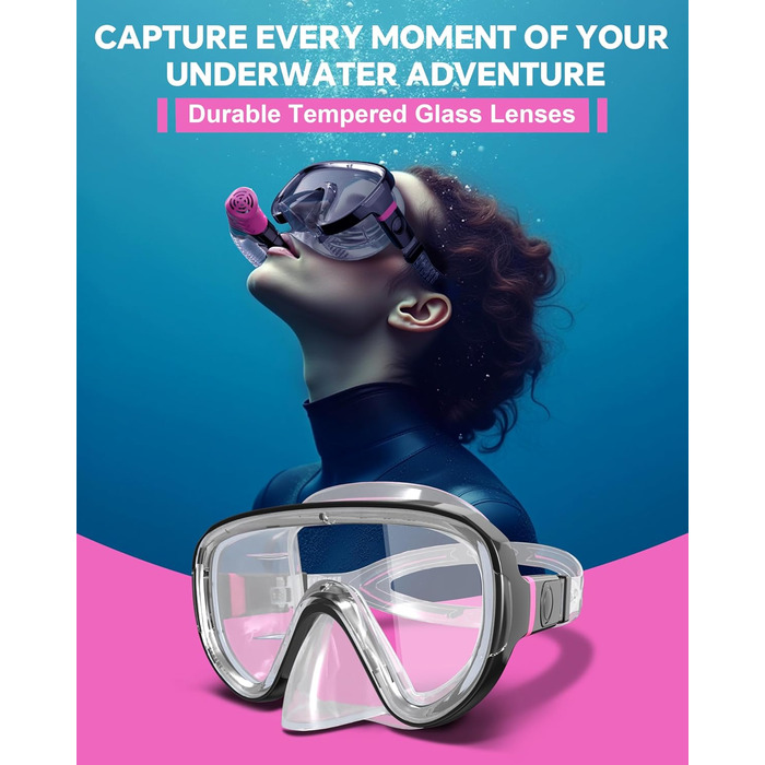 Набір для снорклінгу G2RISE для дорослих: маска та трубка, чорно-рожевий