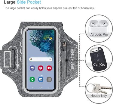 Спортивний браслет на руку JEMACHE для Samsung Galaxy S25/S24/S23/S22 Ultra/Plus/FE з кріпленням для навушників Buds Plus (Сірий)