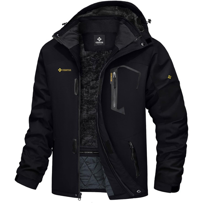 Чоловіча тепла куртка GEMYSE для катання на лижах, вітронепроникна, водонепроникна, дихаюча, з багатьма кишенями, для активного відпочинку на природі, зимова куртка з капюшоном, чорна, 3XL