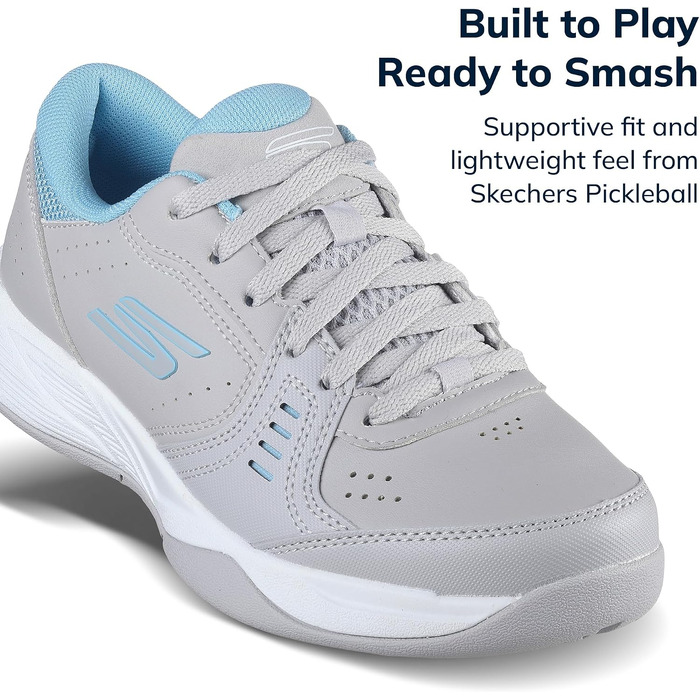 Кросівки для піклболу Skechers Viper Court Smash для залів та вулиці, розслаблена посадка, сіро-блакитні, 36 EU