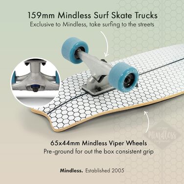Серф-скейт Mindless Fish Tail 75,6 см, 7 шарів канадського клену, карвінг, швидкі повороти, підвіски 159 мм, жорсткість 82A, багатобарвний