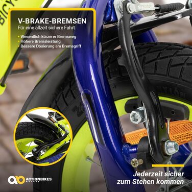 Дитяче велосипед Actionbikes Turbo 12/16 дюймів - V-Brake гальма, захистники, для дівчаток та хлопчиків (2-7 років)