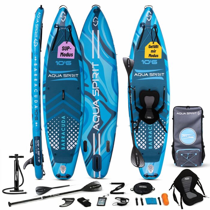 SUP дошка Aqua Spirit надувна 2024 (320x81x15 см) + каяк-кіт: весло, рюкзак, насос. Для початківців/експертів. Гарантія 2 роки