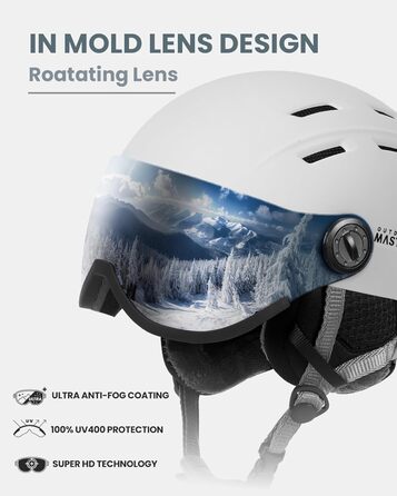 Шолом для сноуборду OutdoorMaster з маскою, захисний EPS-пінопласт, 14 вентиляційних отворів, для чоловіків, жінок та підлітків, матовий білий L