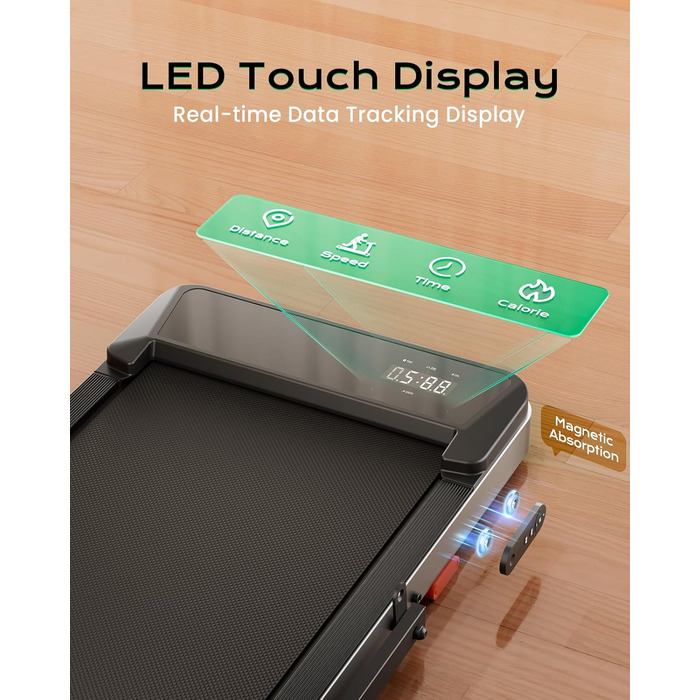Біговий доріжка з нахилом для дому та офісу, 2.5 PS, портативна під стіл, вантажопідйомність 120 кг, з пультом керування, LED-дисплеєм, колір сріблястий