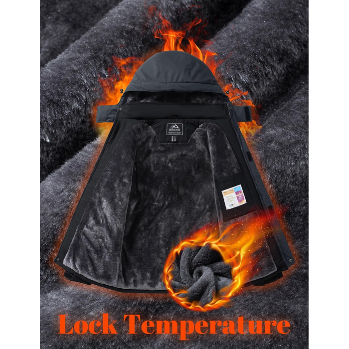 MAGCOMSEN Куртка зимова чоловіча тепла з підкладкою, водонепроникна, для катання на сноуборді та лижах, туристична, робоча знімною капюшоном (Чорно-сірий, XL)