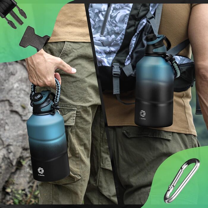 Фляга для води Fjbottle з нержавіючої сталі 1900 мл з магнітною кришкою, BPA Free, подвійні стінки, термо, без витоку, для спорту, універу, кемпінгу, подорожей, темно-синій колір