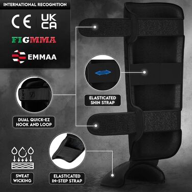 Захисні щитки для гомілки RDX Kara з Maya Hide для муай-тай, кікбоксингу, MMA, карате, BJJ, крав-мага, спарингів, з захистом стопи, шкіряні