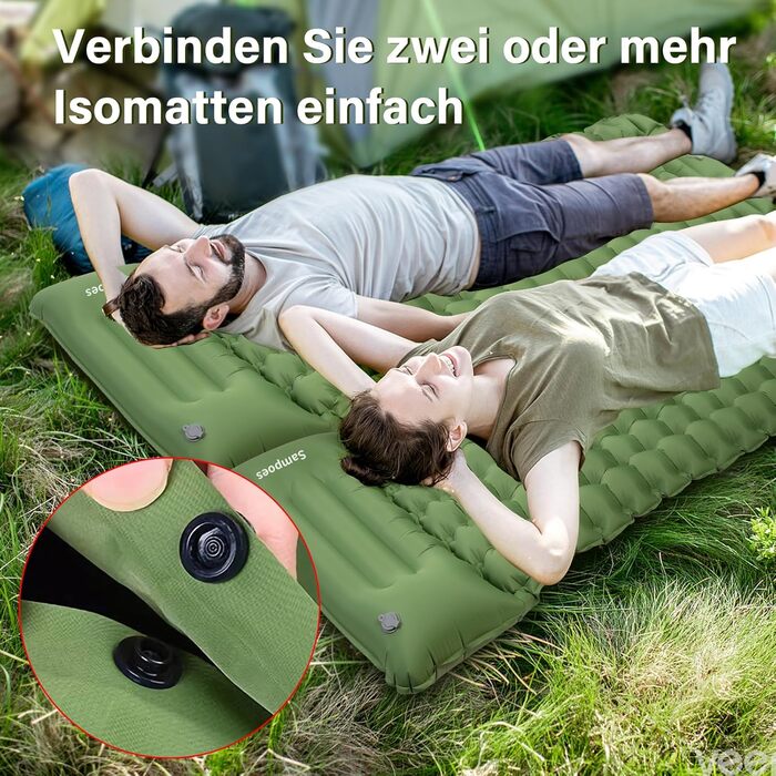 Надувний килимок для кемпінгу Isomatte, 10 см, самонадувний, з насосом, для туризму та відпочинку на природі (зелений, одинарний)